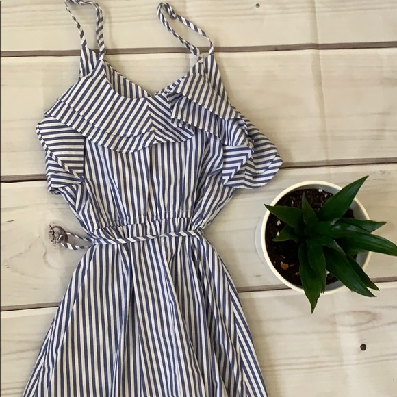 Blue & White Striped Dress with Ruffles - Picture 5 of 5